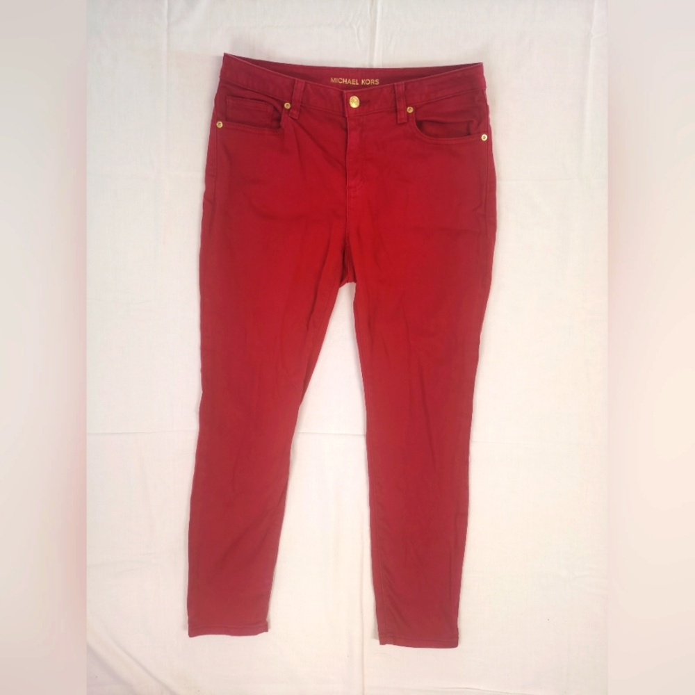 Michael Kors Women's Red Izzy Skinny Denim Jeans 8